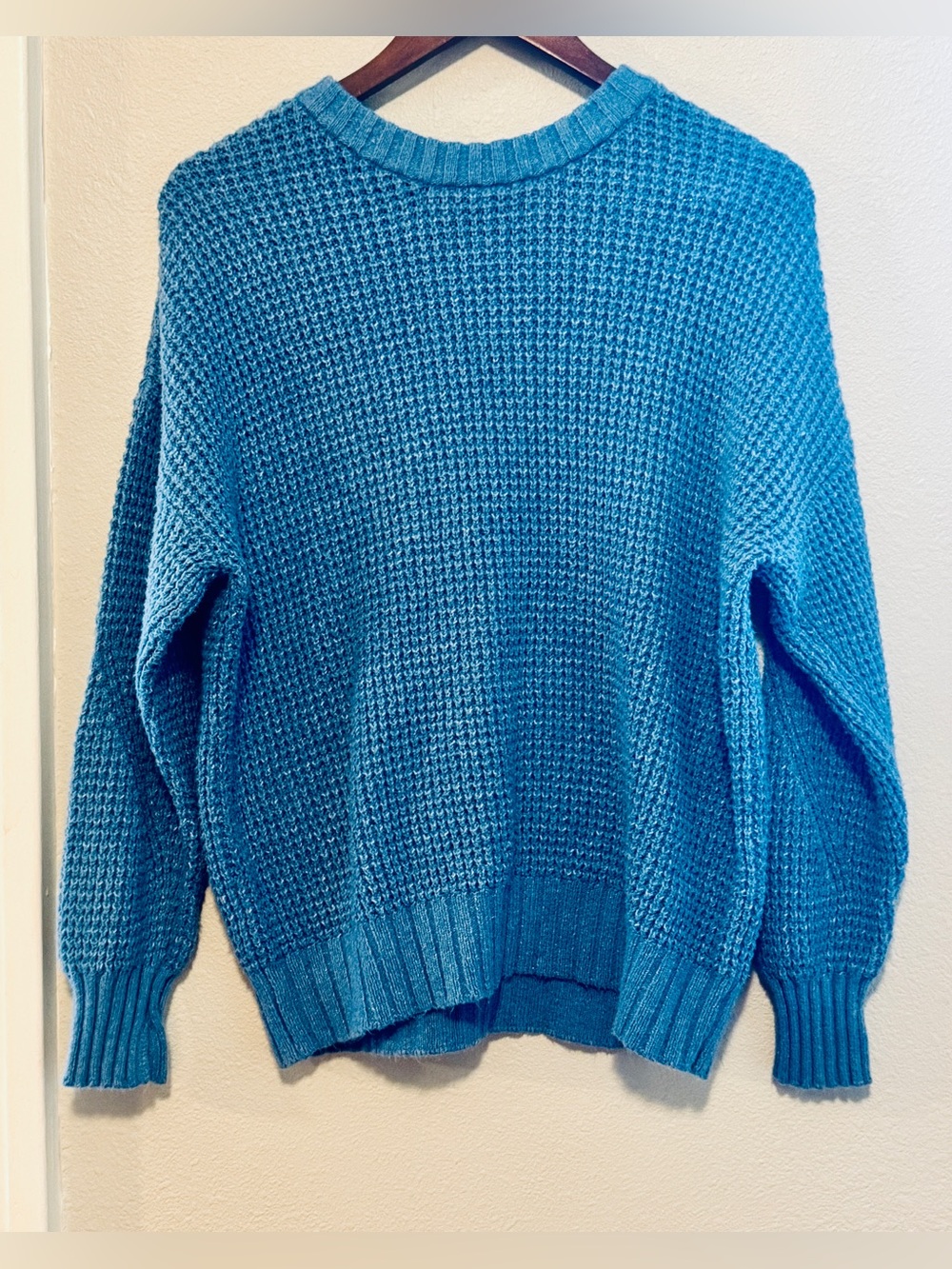 American Eagle Blue Oversized Waffle Knit Crewneck Sweater - Size XS